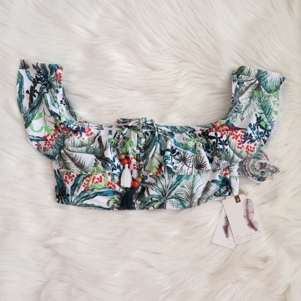 NWT Jessica Simpson White Green Tropical Print Bikini Swim Set Size XL - Picture 5 of 12